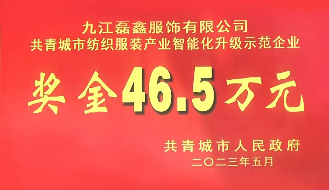 客戶新聞 | 磊鑫服飾榮獲紡織服裝產(chǎn)業(yè)智能化升級示范企業(yè)！